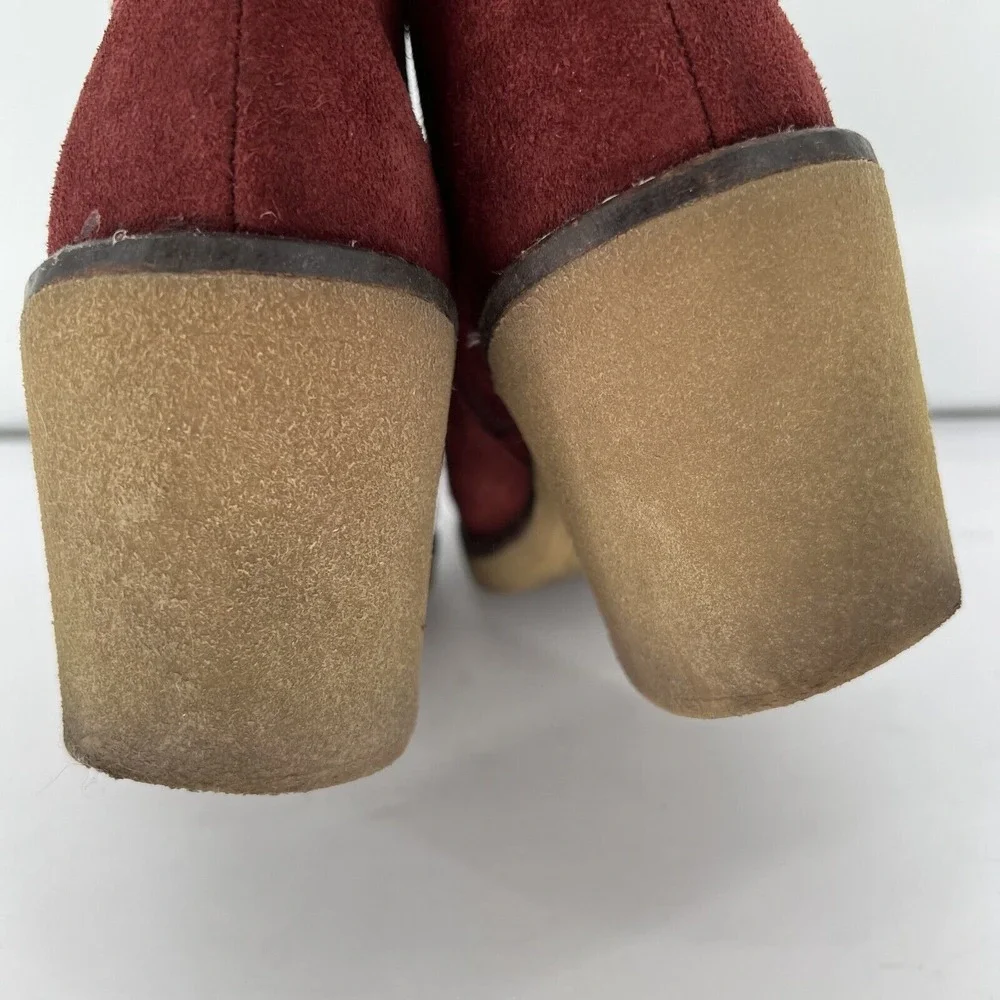 Yokono Ankle‎ Booties Size 37 US 6.5-7 Red Leather Boots Side Zip Made In Spain